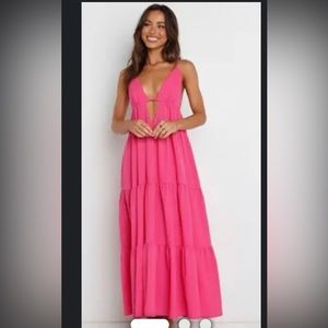 Petal & Pup Hot pink deep V long dress.